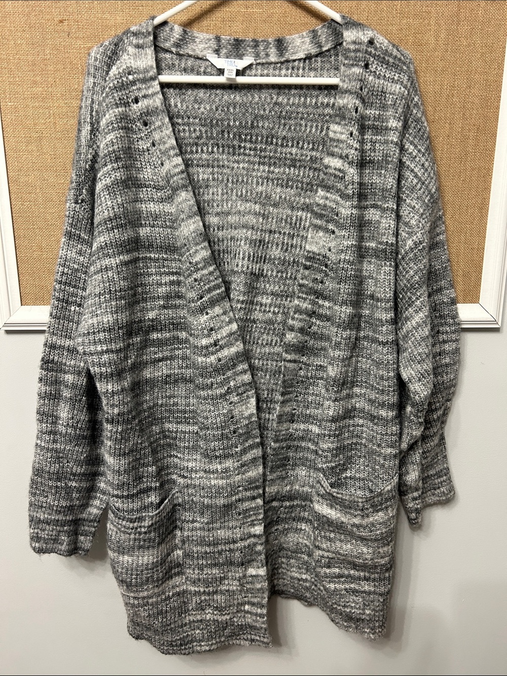 Time and Tru Grey Marled Open-Front Cardigan